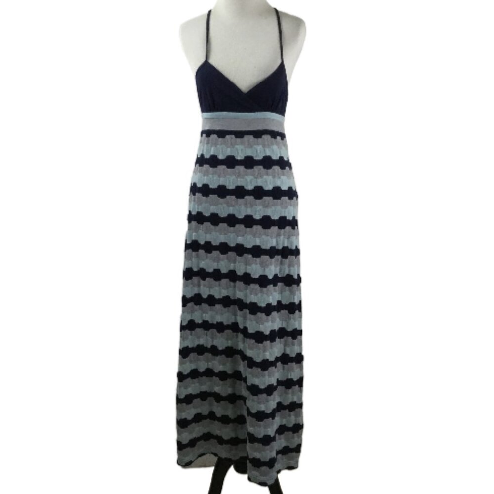 Anthropologie Navy and Light Gray Striped Maxi Dress